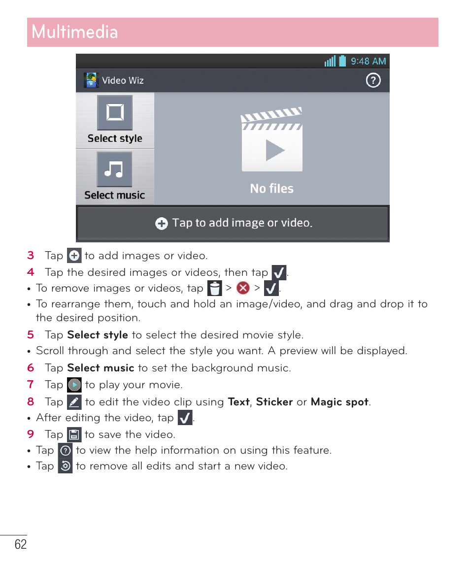 Multimedia | LG LGP659BK User Manual | Page 63 / 130