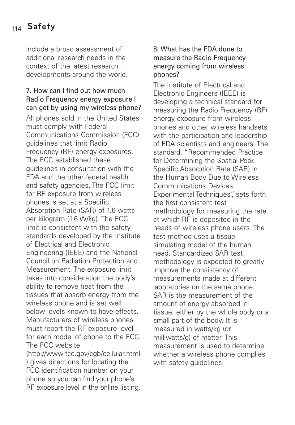 Safety | LG AS855 User Manual | Page 116 / 307