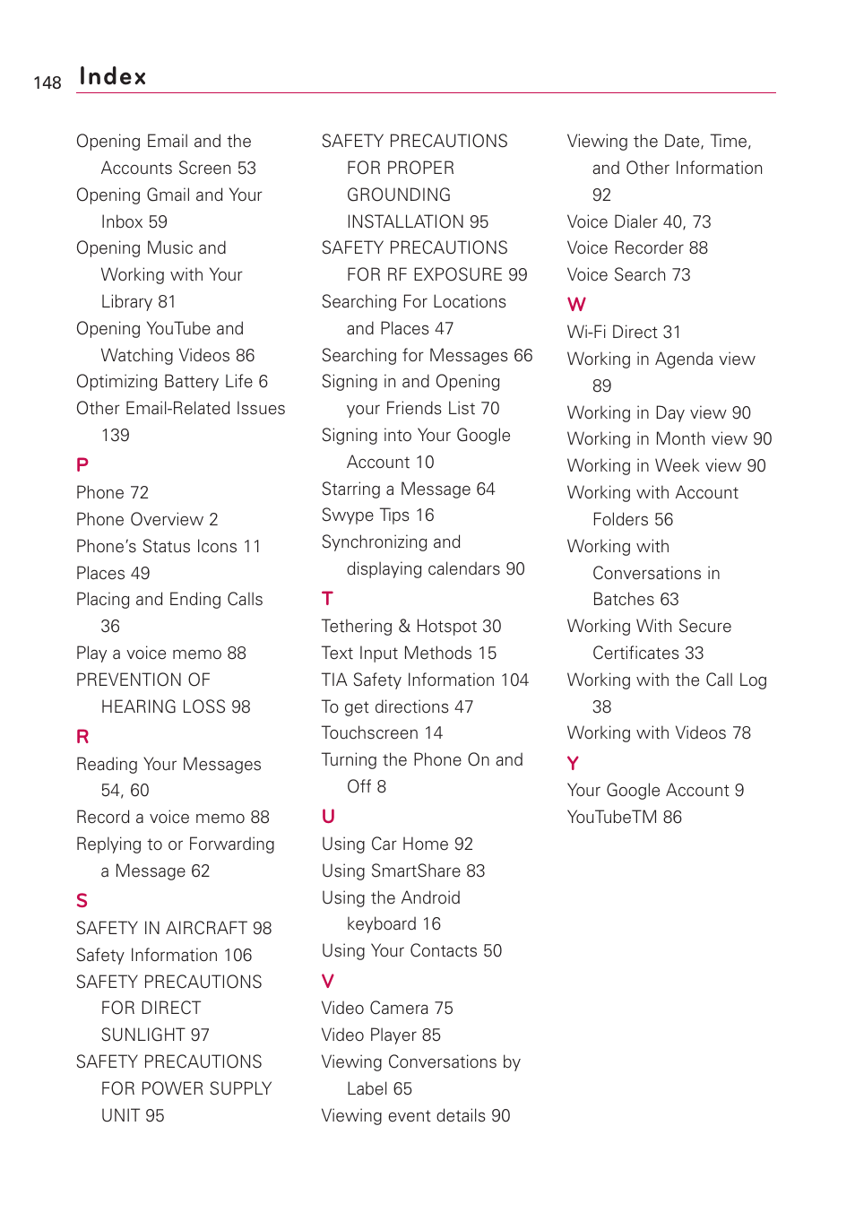 Index | LG AS855 User Manual | Page 150 / 307