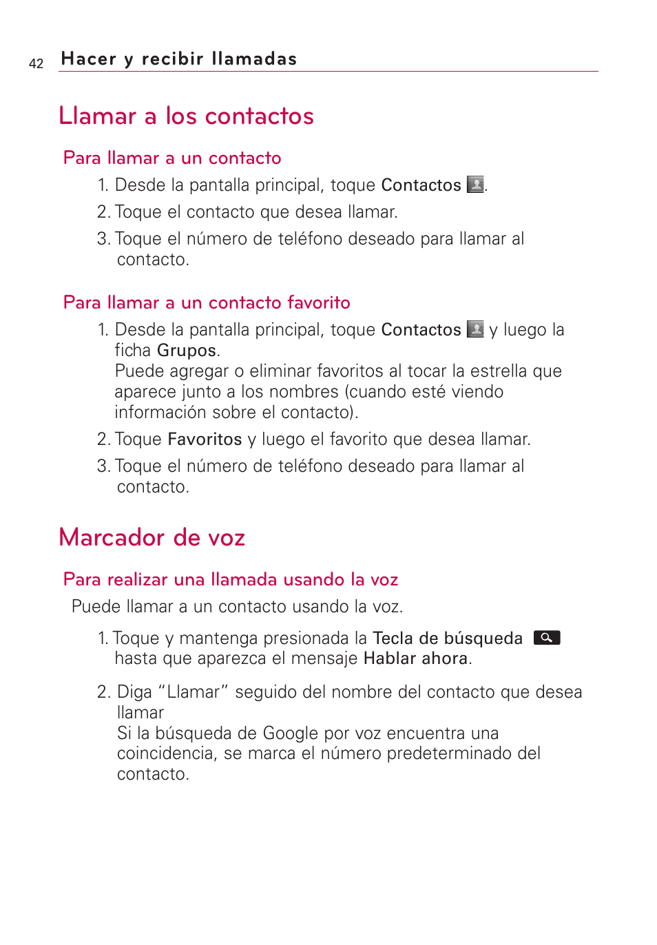 Llamar a los contactos, Marcador de voz | LG AS855 User Manual | Page 192 / 307