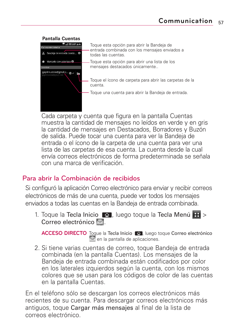 Para abrir la combinación de recibidos, Communication | LG AS855 User Manual | Page 207 / 307