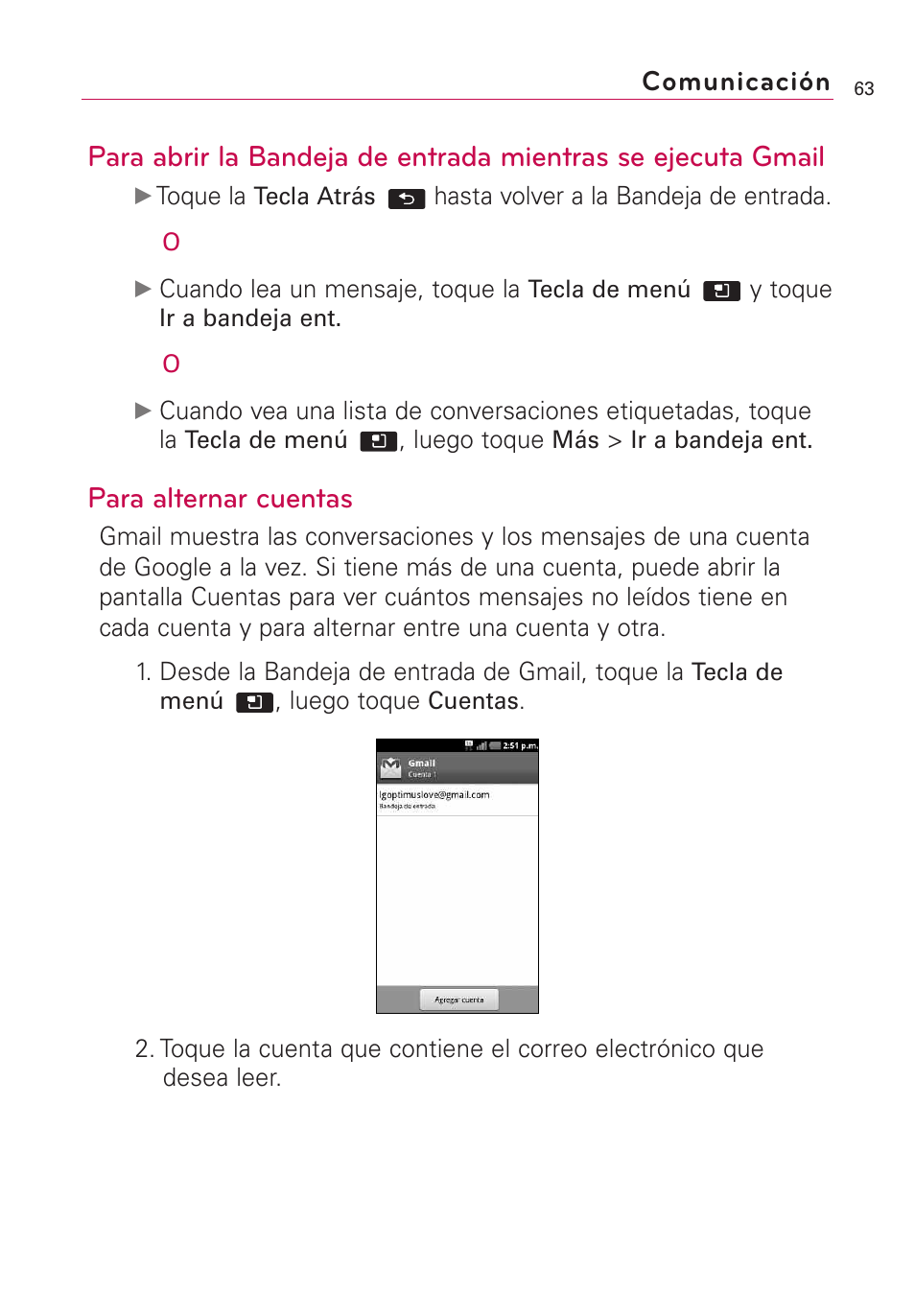 Para alternar cuentas, Comunicación | LG AS855 User Manual | Page 213 / 307