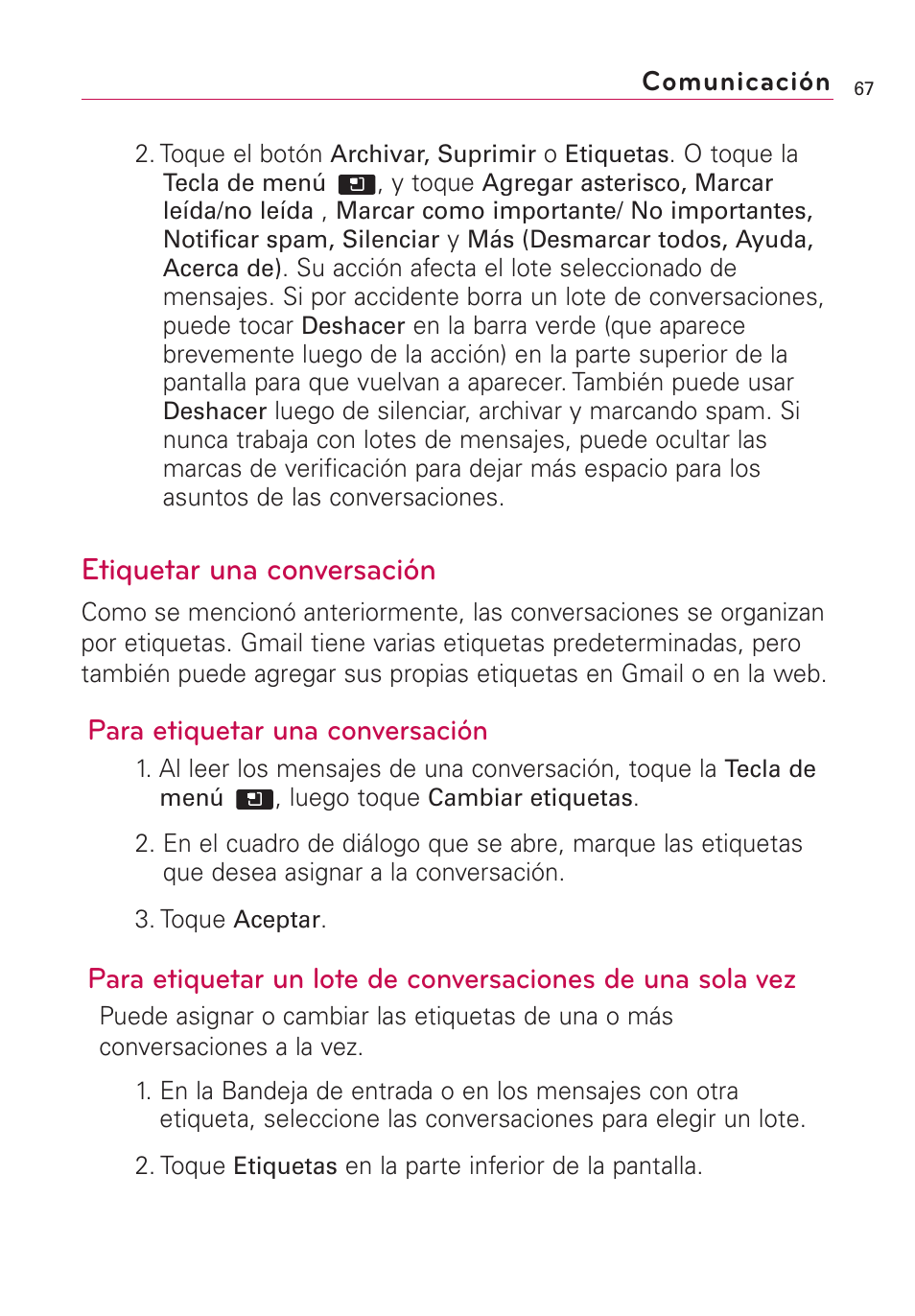 Etiquetar una conversación, Para etiquetar una conversación | LG AS855 User Manual | Page 217 / 307