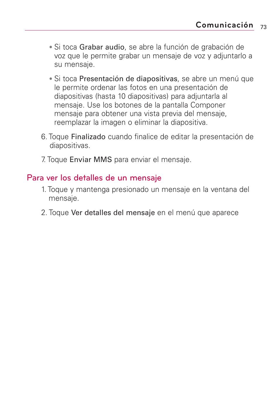 Para ver los detalles de un mensaje, Comunicación | LG AS855 User Manual | Page 223 / 307