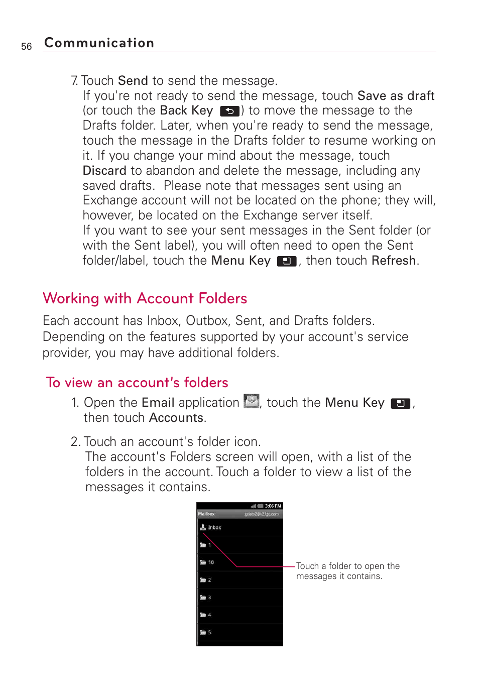 Working with account folders | LG AS855 User Manual | Page 58 / 307