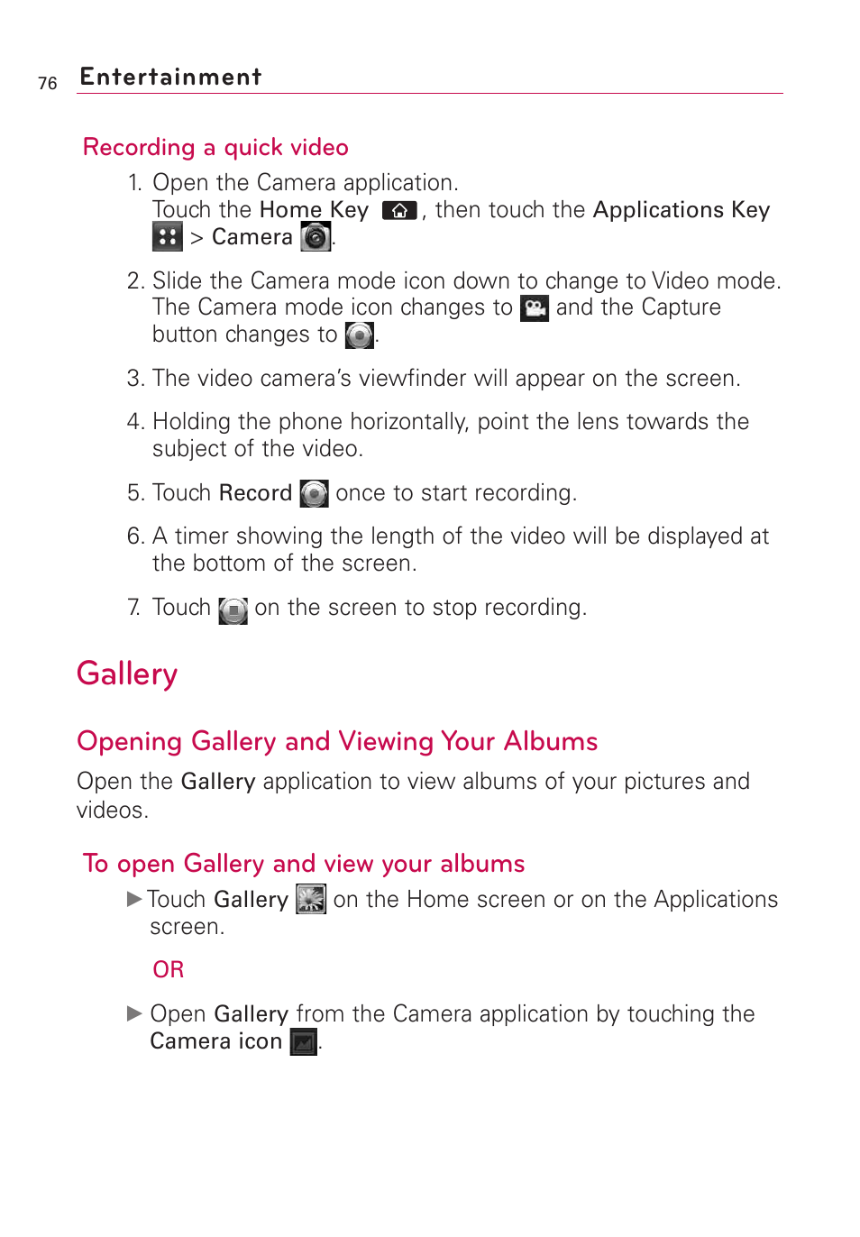 Gallery, Opening gallery and viewing your albums | LG AS855 User Manual | Page 78 / 307