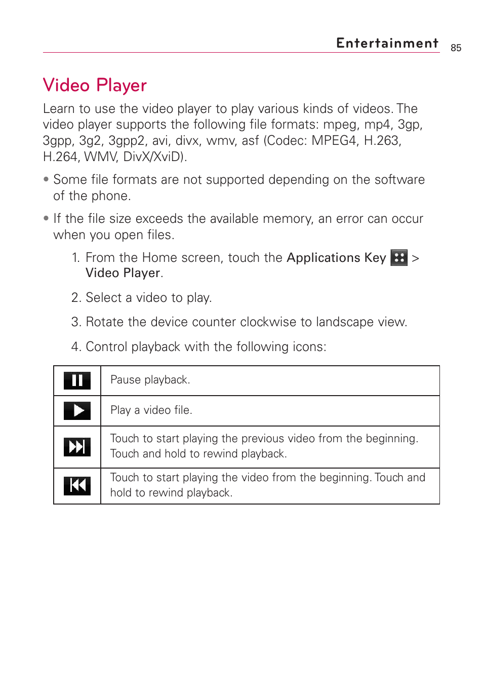 Video player | LG AS855 User Manual | Page 87 / 307