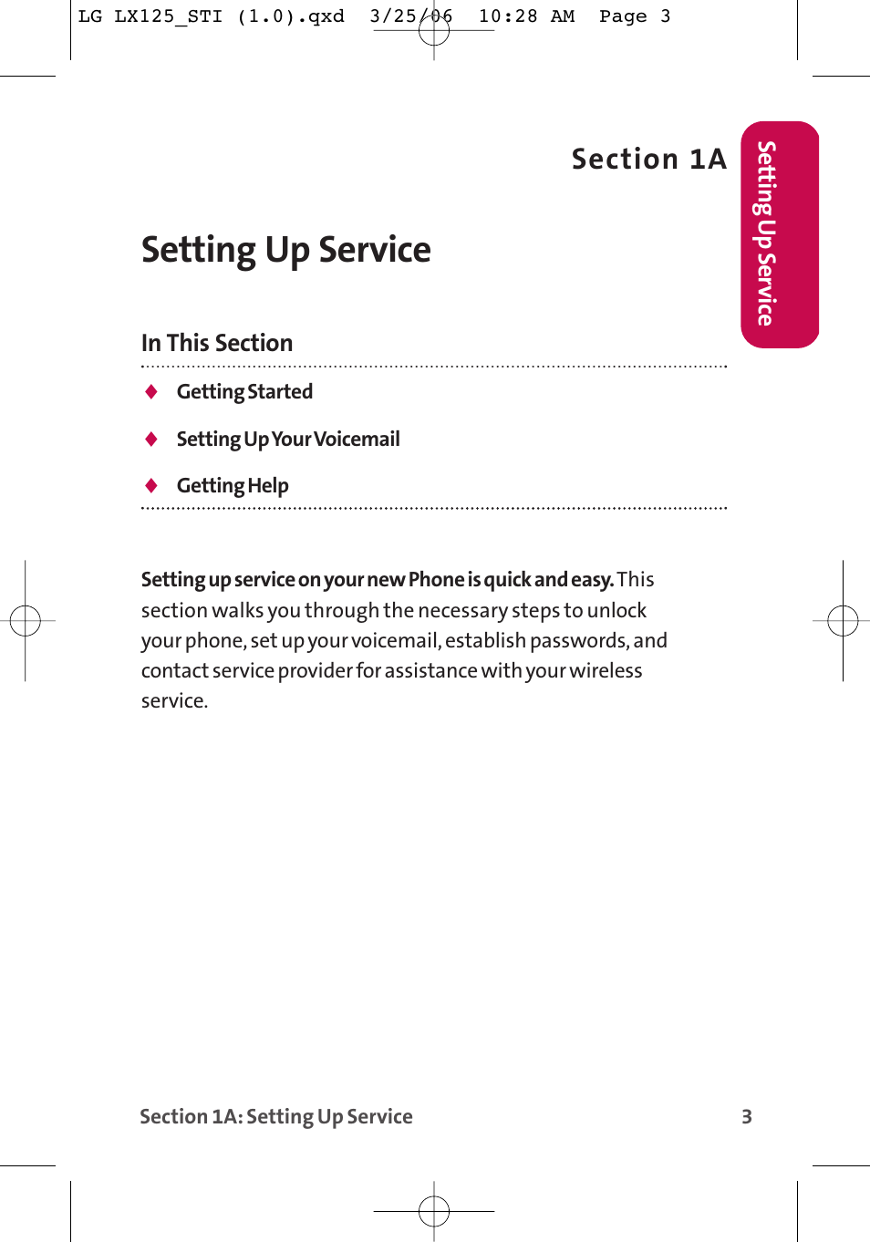 Setting up service | LG LX125 User Manual | Page 11 / 185