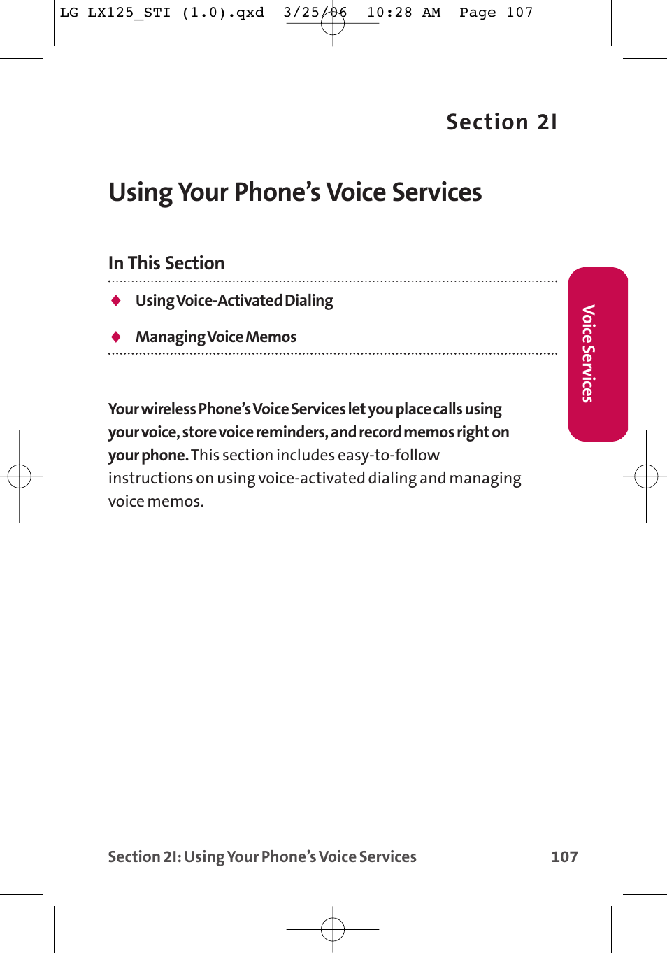 Using your phone’s voice services | LG LX125 User Manual | Page 115 / 185