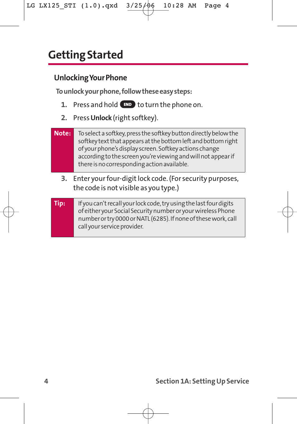 Getting started | LG LX125 User Manual | Page 12 / 185