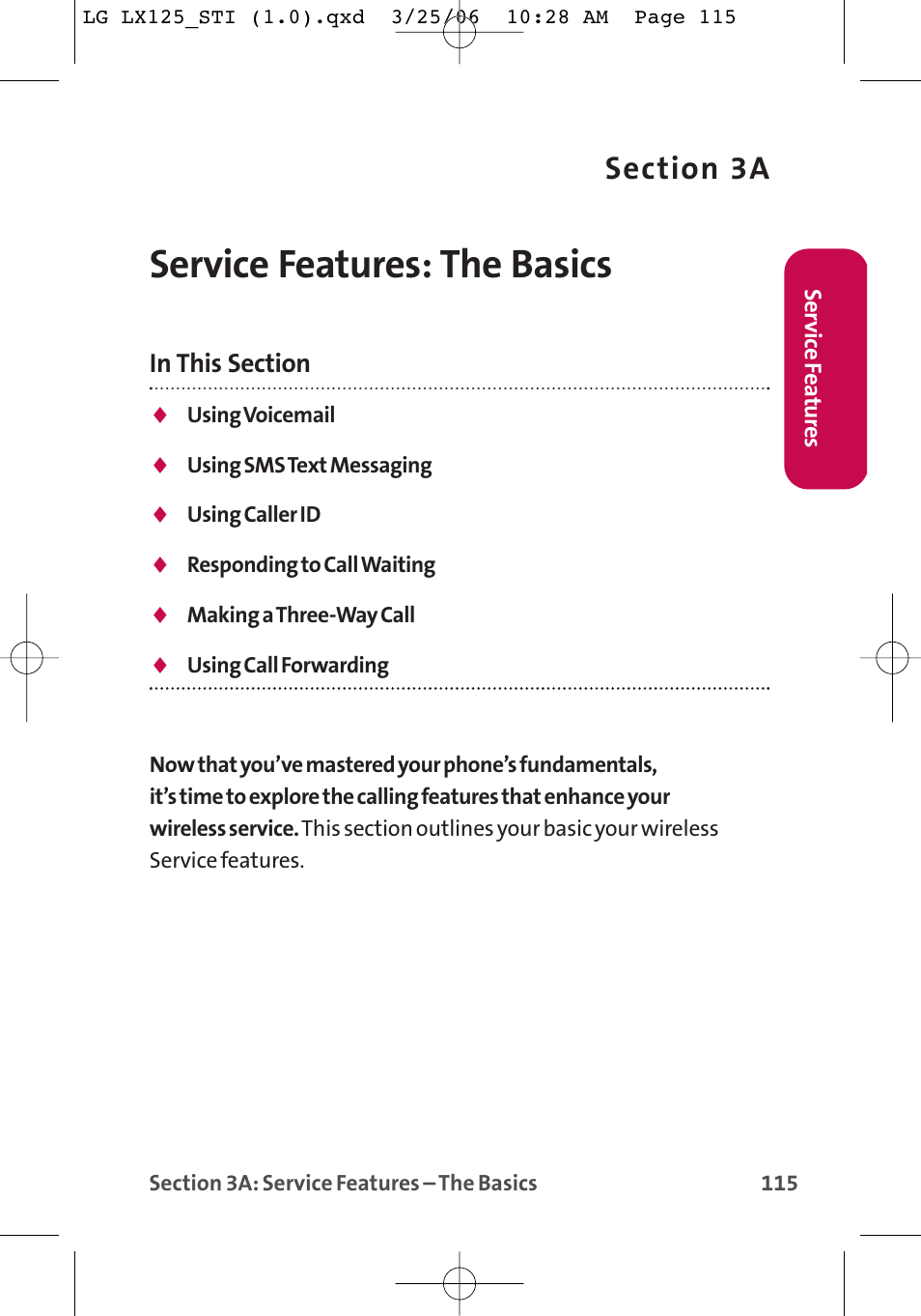 Service features: the basics | LG LX125 User Manual | Page 123 / 185