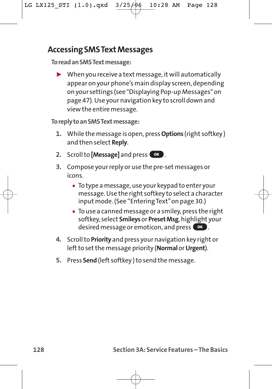 Accessing sms text messages | LG LX125 User Manual | Page 136 / 185