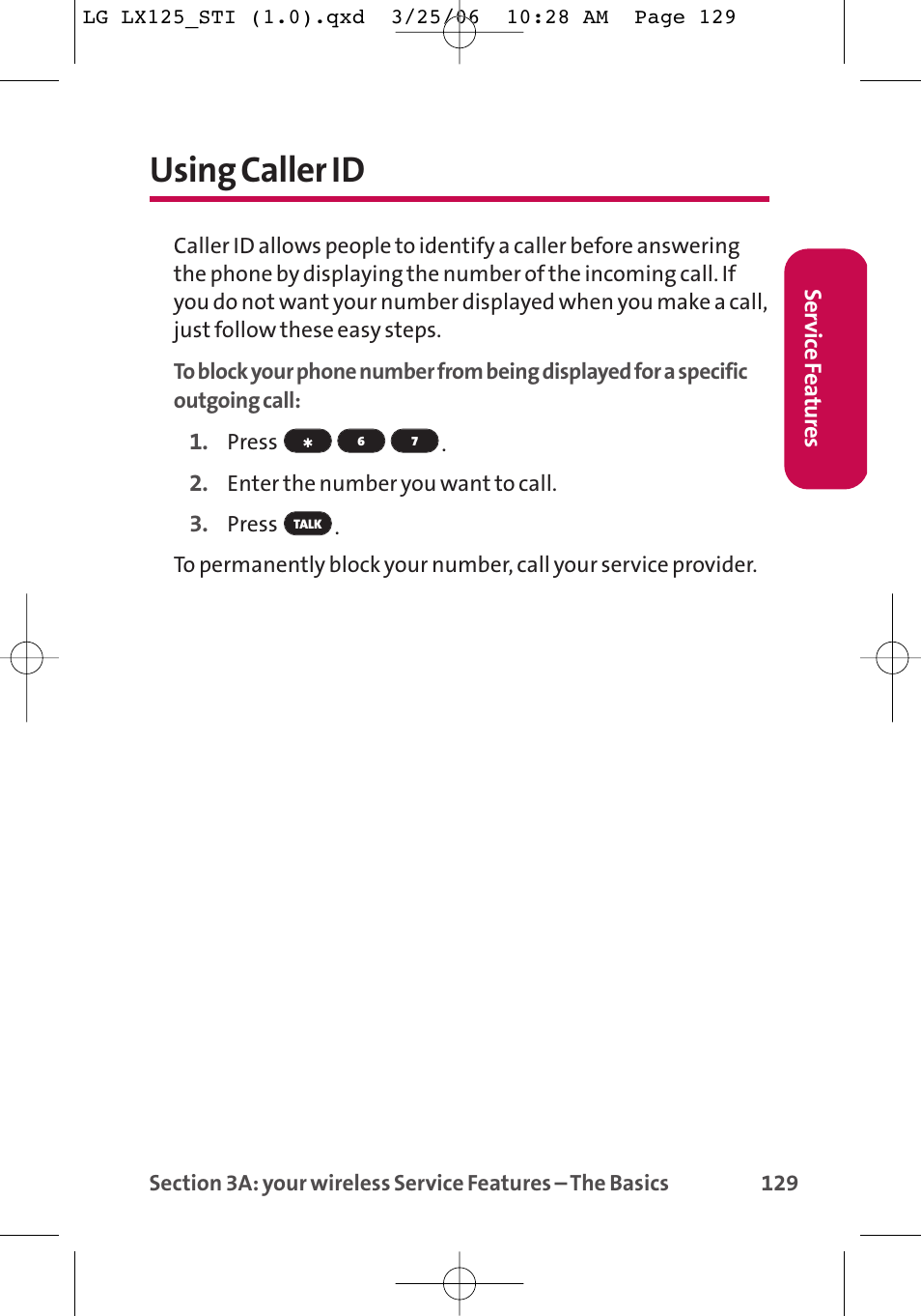 Using caller id | LG LX125 User Manual | Page 137 / 185