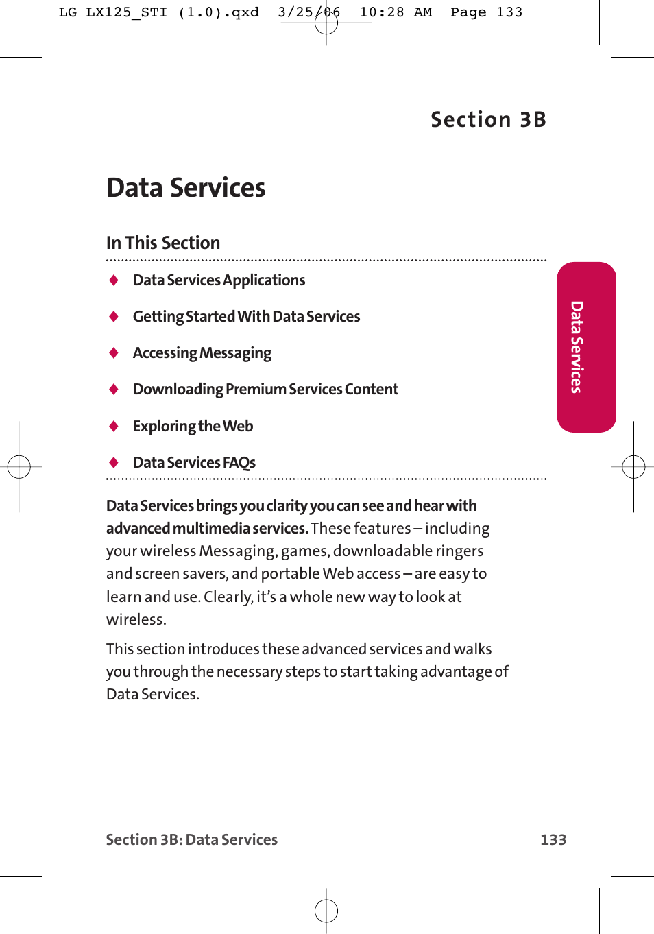 Data services | LG LX125 User Manual | Page 141 / 185