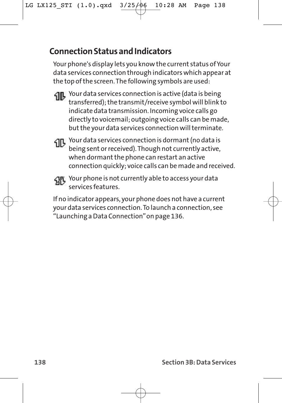 Connection status and indicators | LG LX125 User Manual | Page 146 / 185