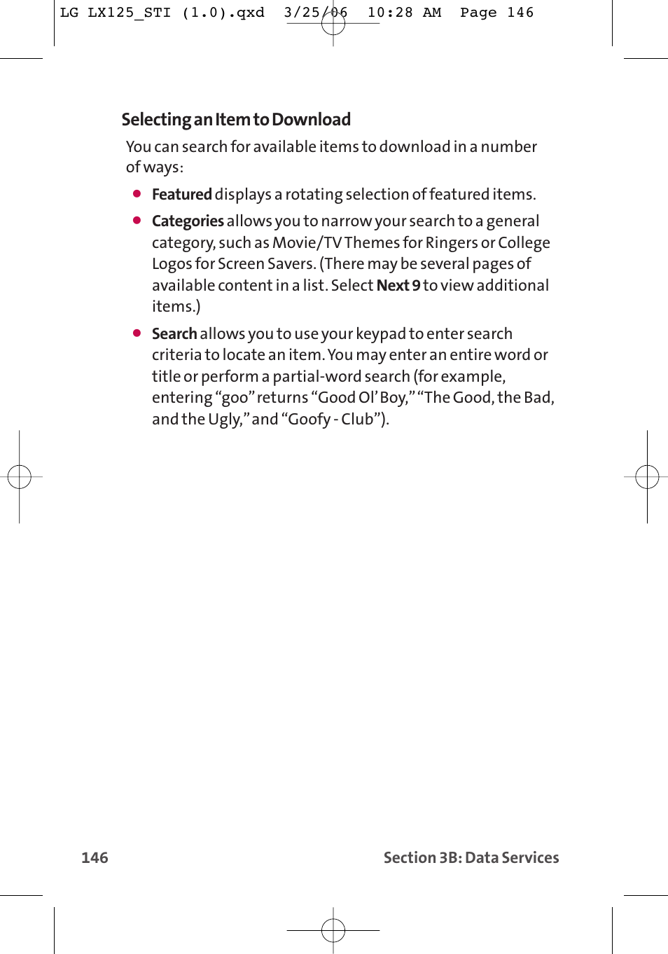 Selecting an item to download | LG LX125 User Manual | Page 154 / 185