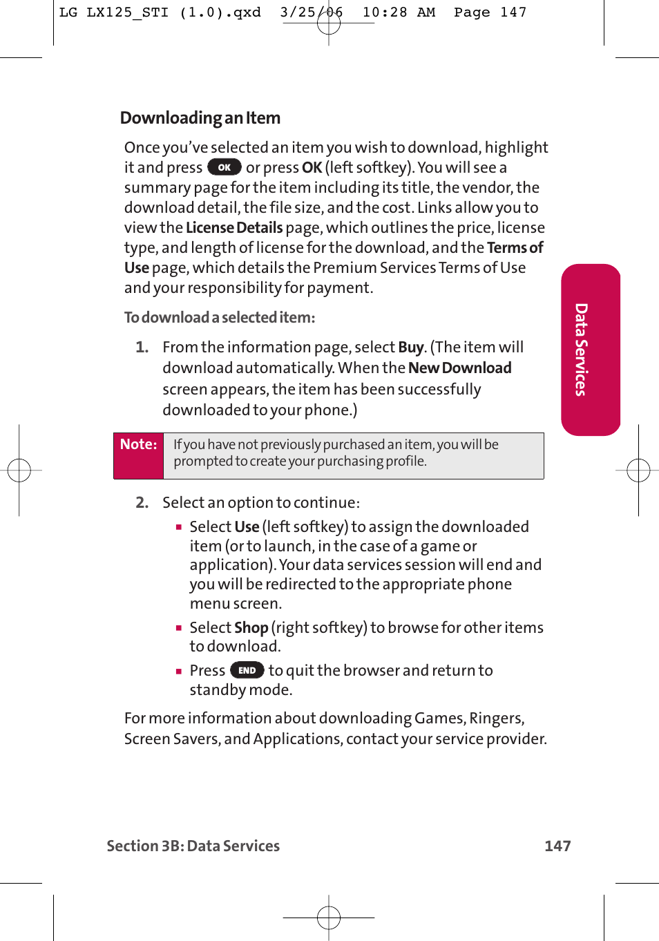 Downloading an item | LG LX125 User Manual | Page 155 / 185