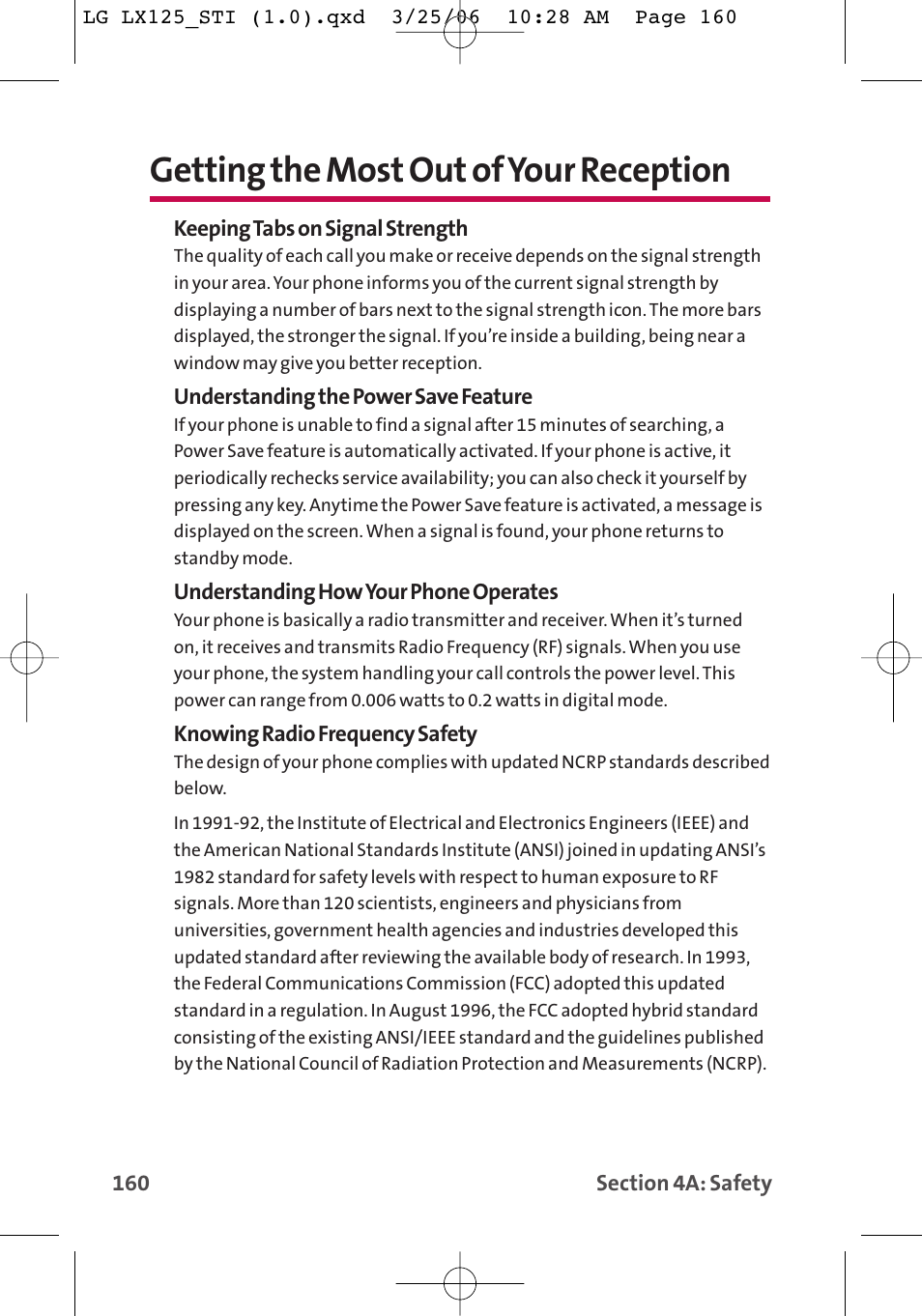 Getting the most out of your reception | LG LX125 User Manual | Page 168 / 185