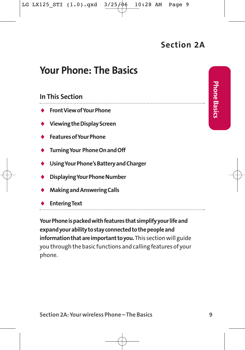 Your phone: the basics | LG LX125 User Manual | Page 17 / 185