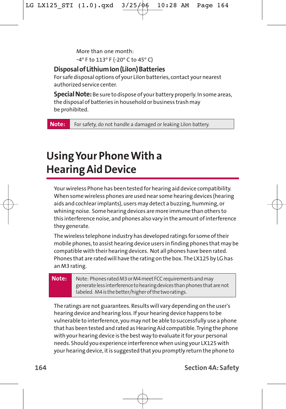 Using your phone with a hearing aid device | LG LX125 User Manual | Page 172 / 185