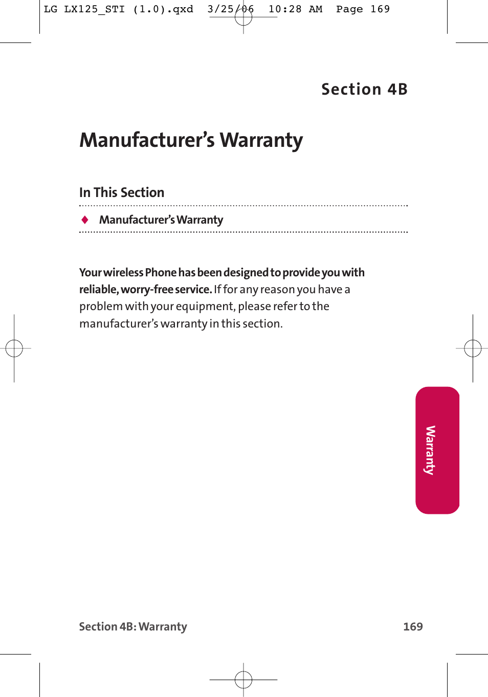 Manufacturer’s warranty | LG LX125 User Manual | Page 177 / 185