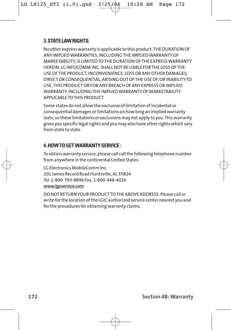 LG LX125 User Manual | Page 180 / 185