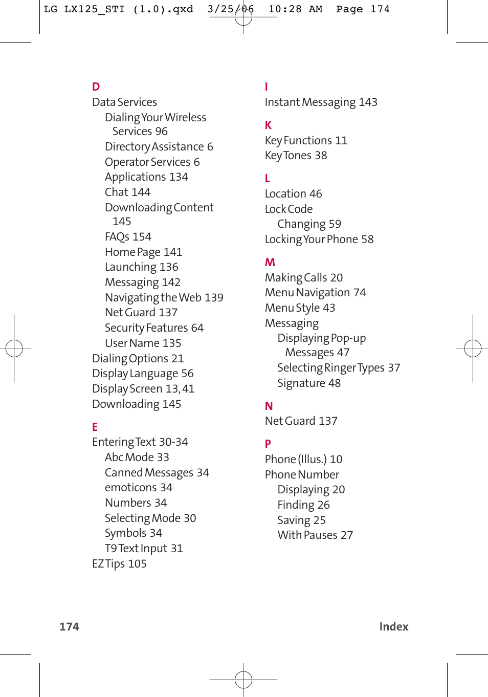 LG LX125 User Manual | Page 182 / 185