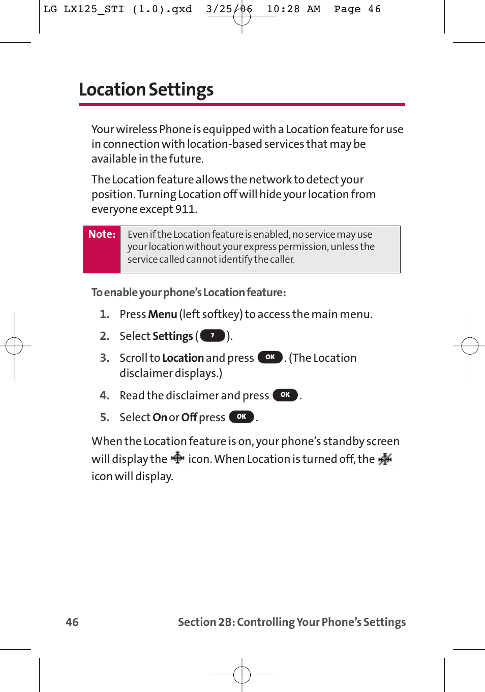 Location settings | LG LX125 User Manual | Page 54 / 185
