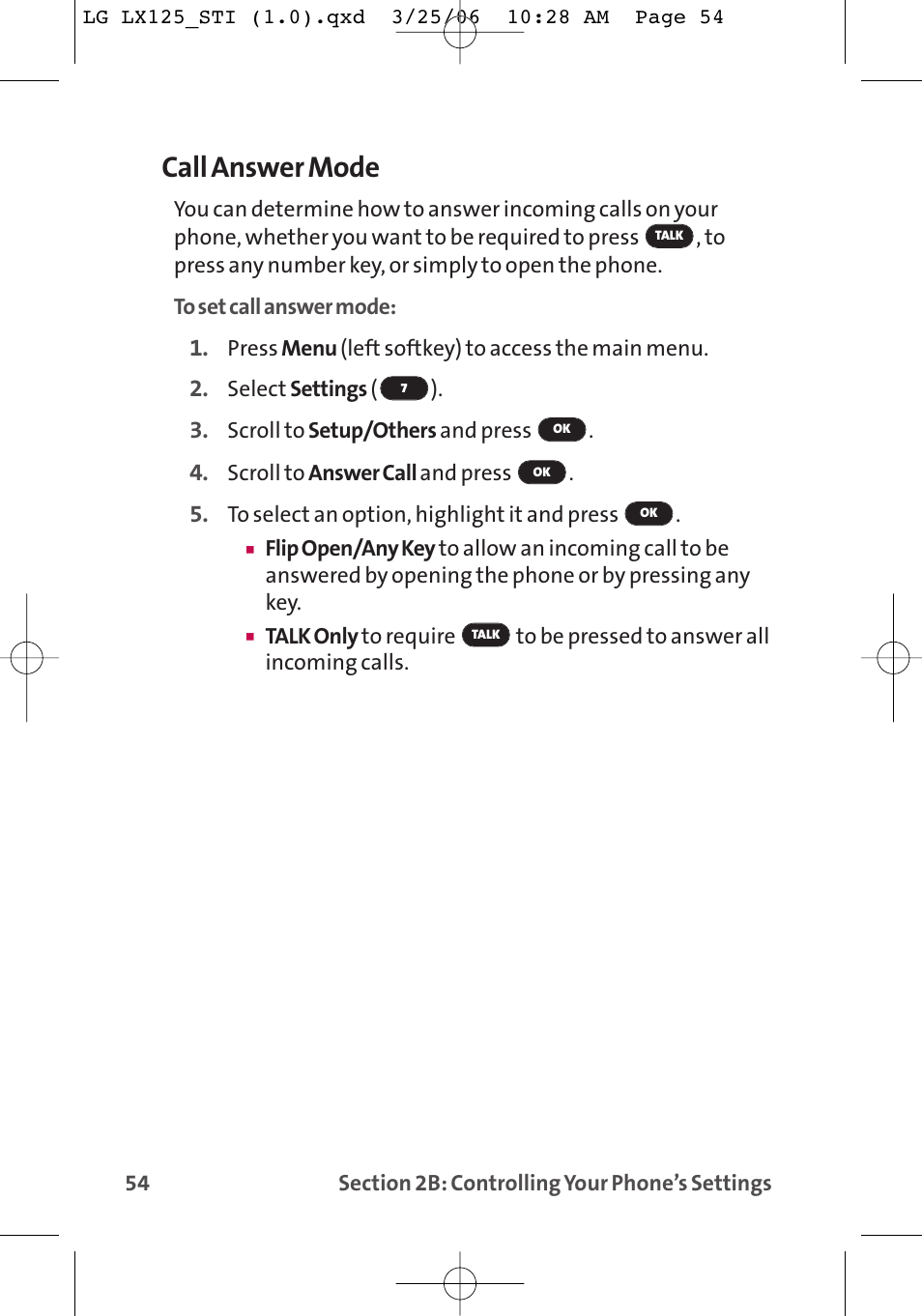 Call answer mode | LG LX125 User Manual | Page 62 / 185