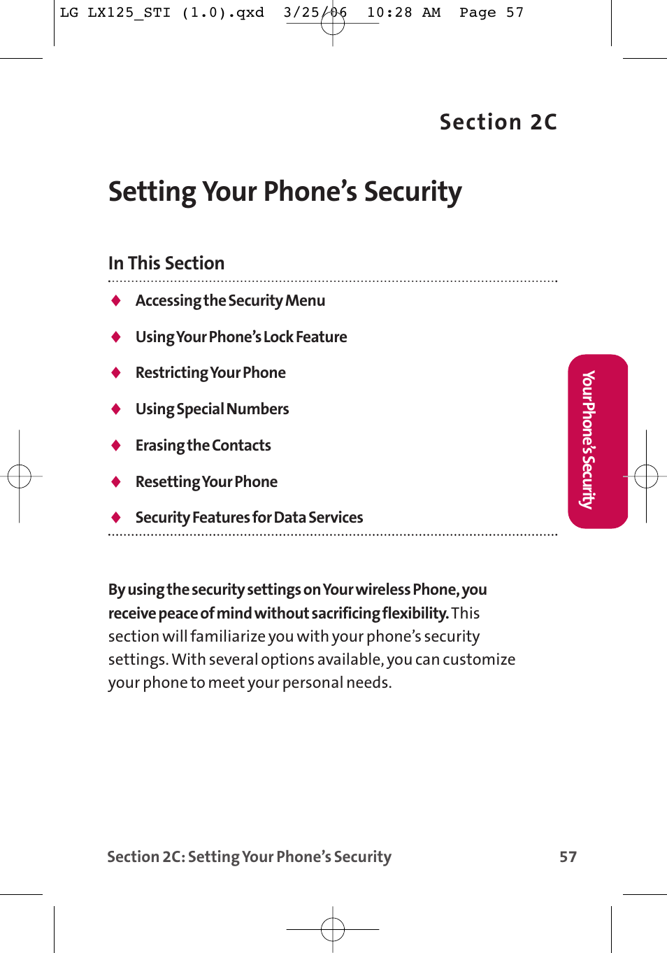 Setting your phone’s security | LG LX125 User Manual | Page 65 / 185