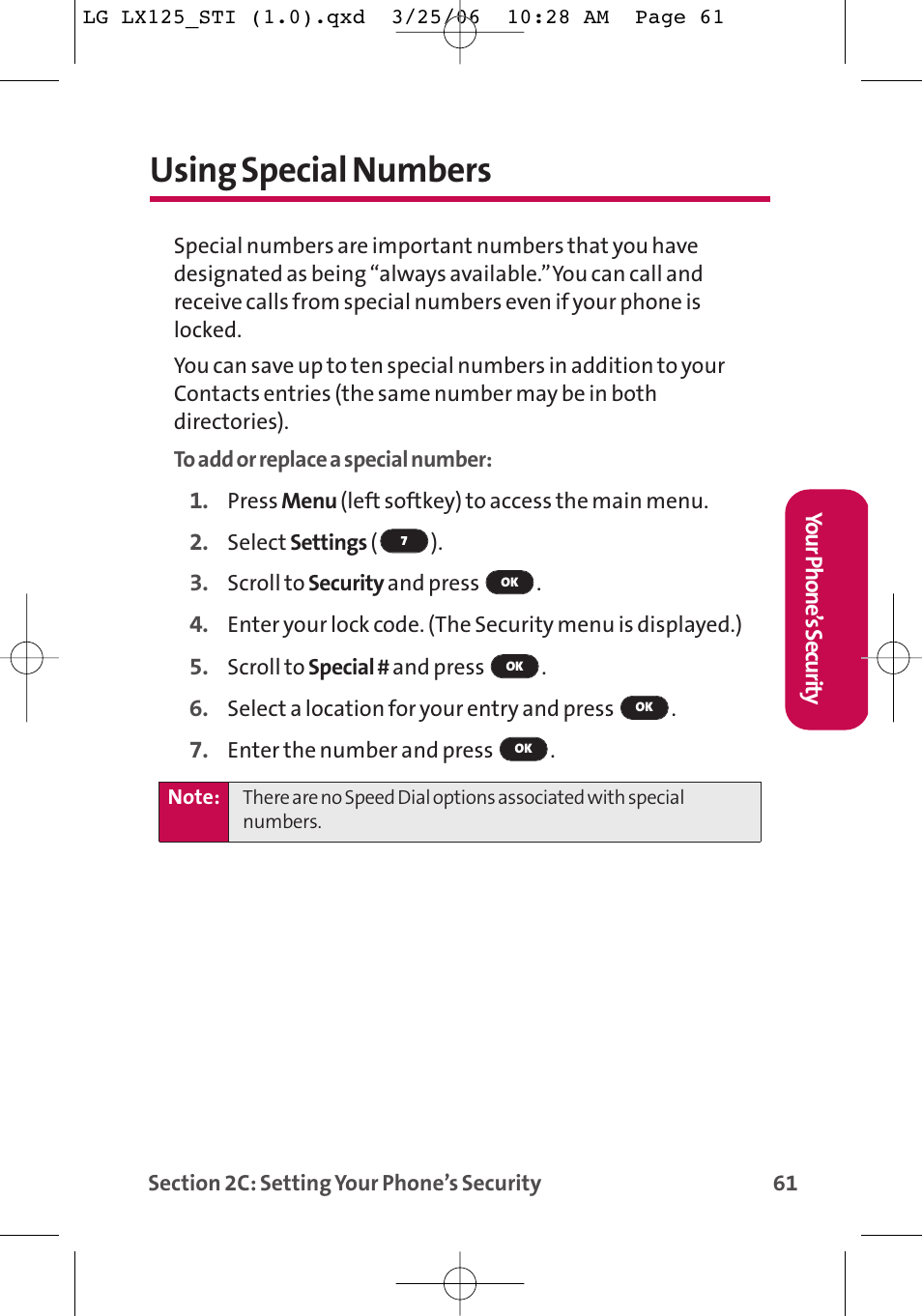 Using special numbers | LG LX125 User Manual | Page 69 / 185