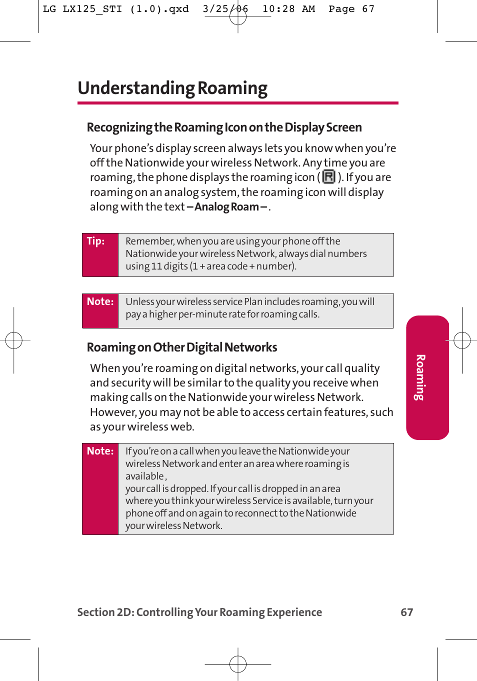 Understanding roaming | LG LX125 User Manual | Page 75 / 185