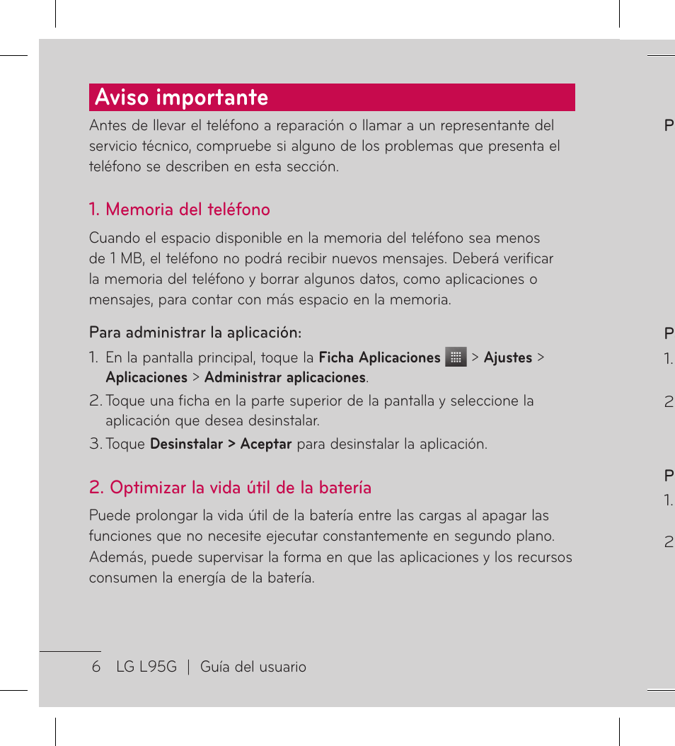 Aviso importante | LG LGL95G User Manual | Page 100 / 202