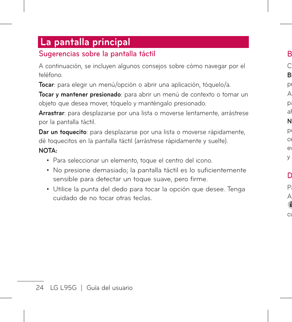 La pantalla principal | LG LGL95G User Manual | Page 118 / 202