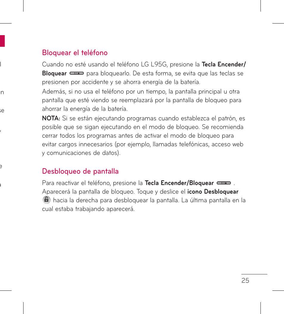 Bloquear el teléfono, Desbloqueo de pantalla | LG LGL95G User Manual | Page 119 / 202