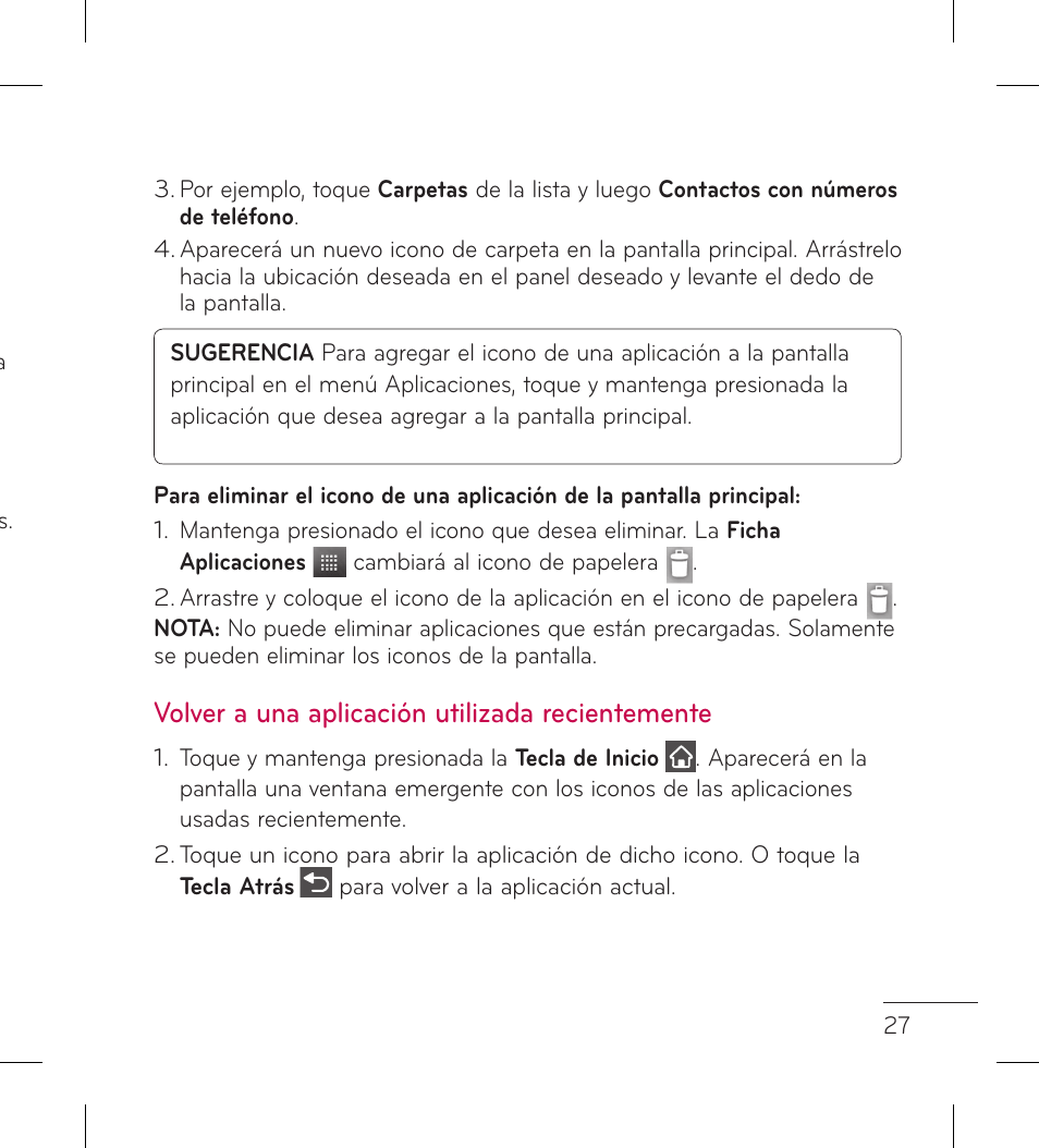 Volver a una aplicación utilizada recientemente | LG LGL95G User Manual | Page 121 / 202