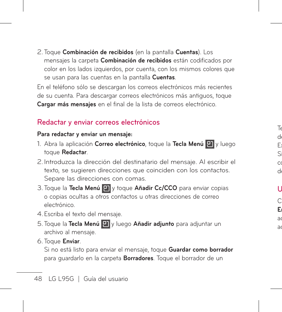 Redactar y enviar correos electrónicos | LG LGL95G User Manual | Page 142 / 202