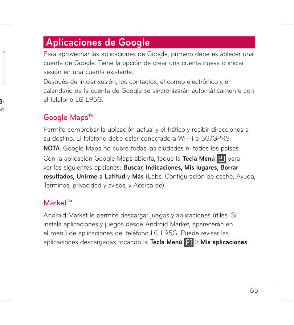 Aplicaciones de google | LG LGL95G User Manual | Page 159 / 202