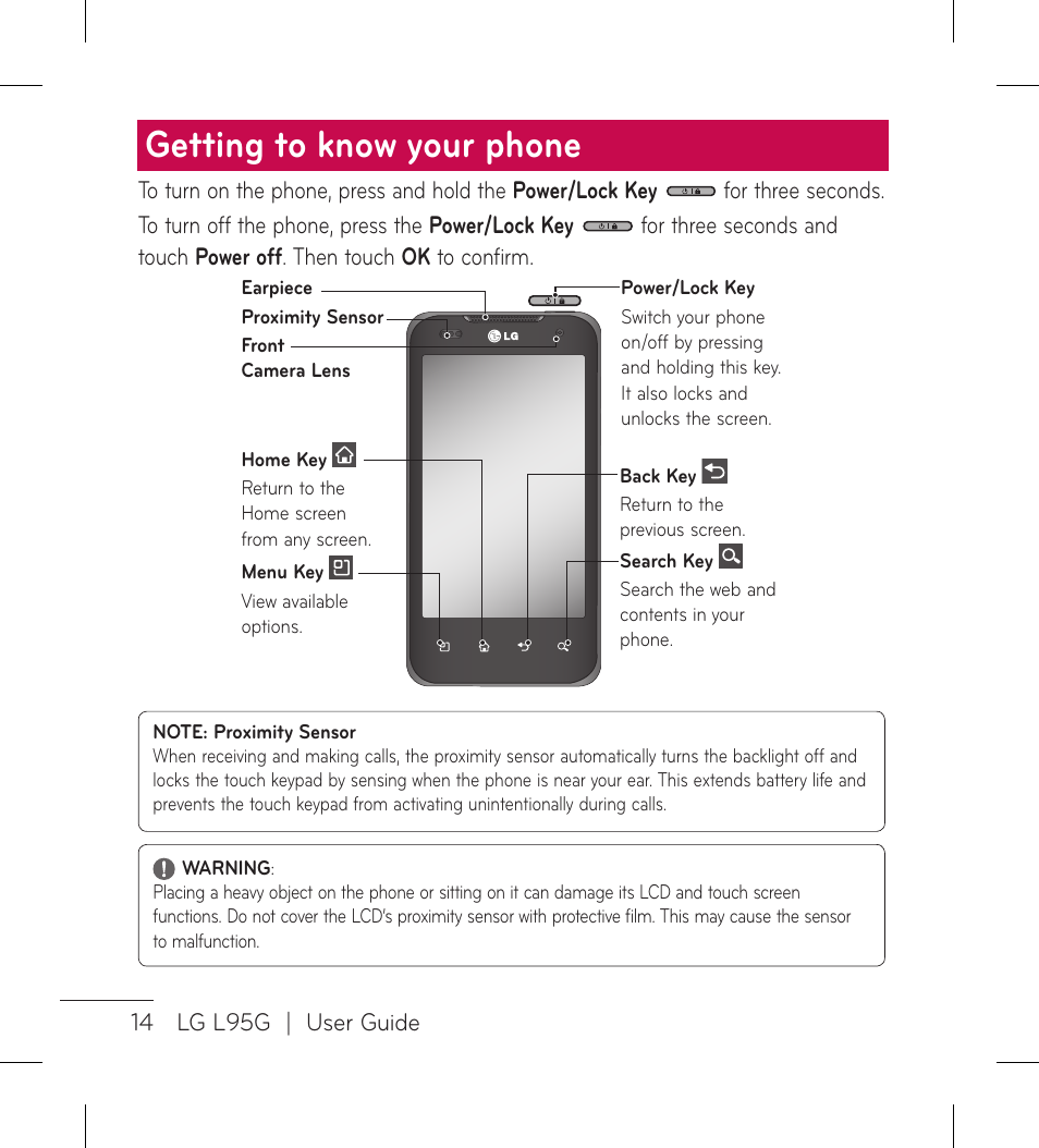 Getting to know your phone | LG LGL95G User Manual | Page 16 / 202