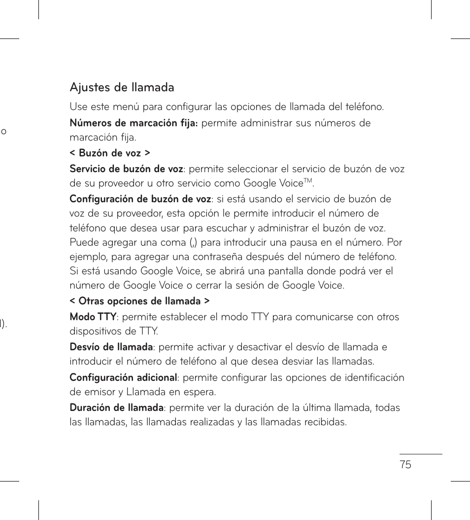 Ajustes de llamada | LG LGL95G User Manual | Page 169 / 202