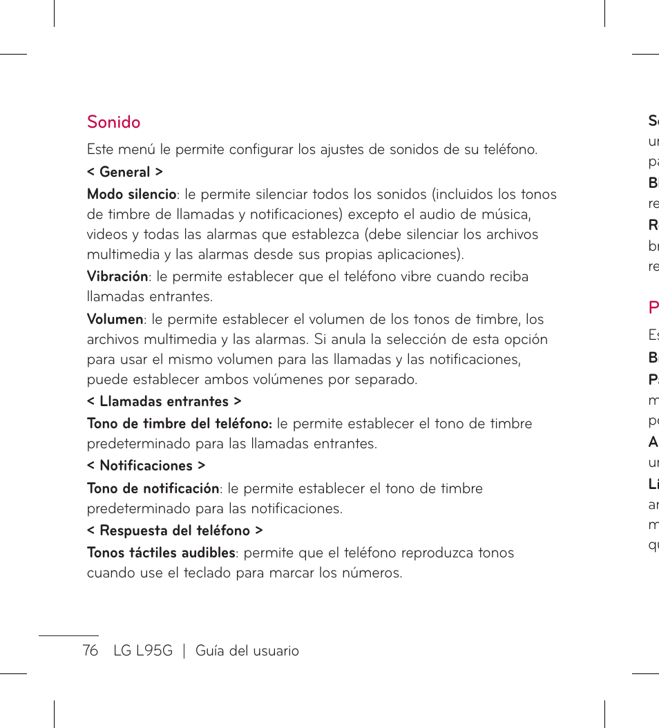 Sonido | LG LGL95G User Manual | Page 170 / 202