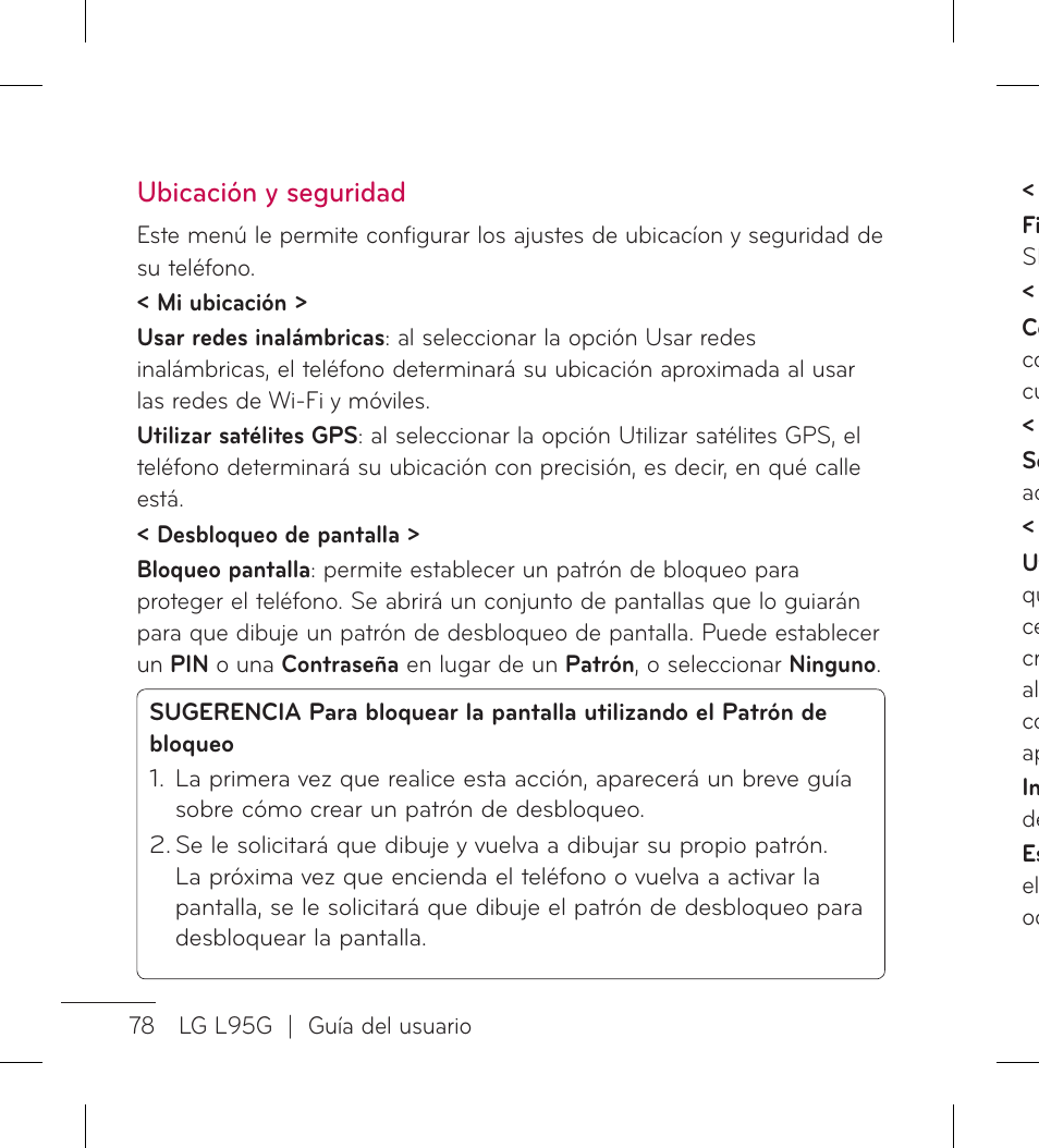 Ubicación y seguridad | LG LGL95G User Manual | Page 172 / 202