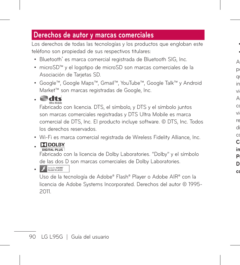 Derechos de autor y marcas comerciales | LG LGL95G User Manual | Page 184 / 202