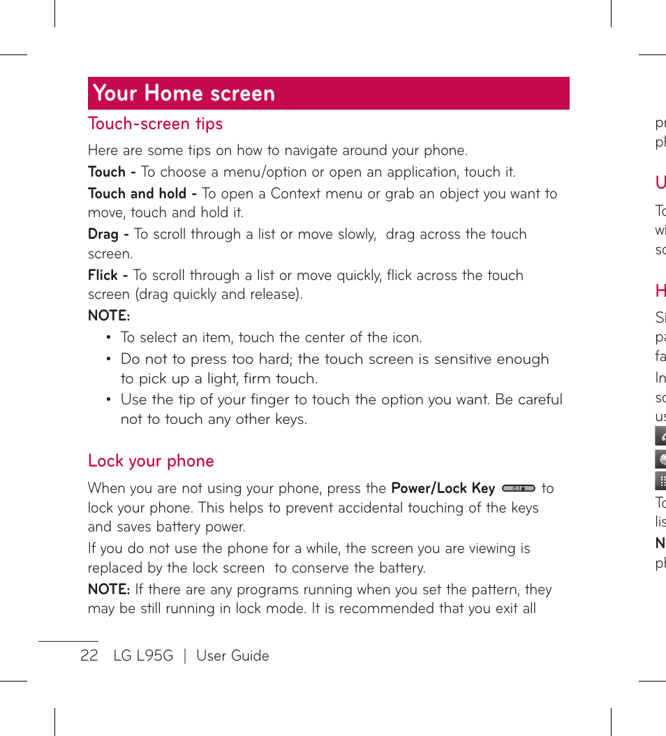 Your home screen | LG LGL95G User Manual | Page 24 / 202