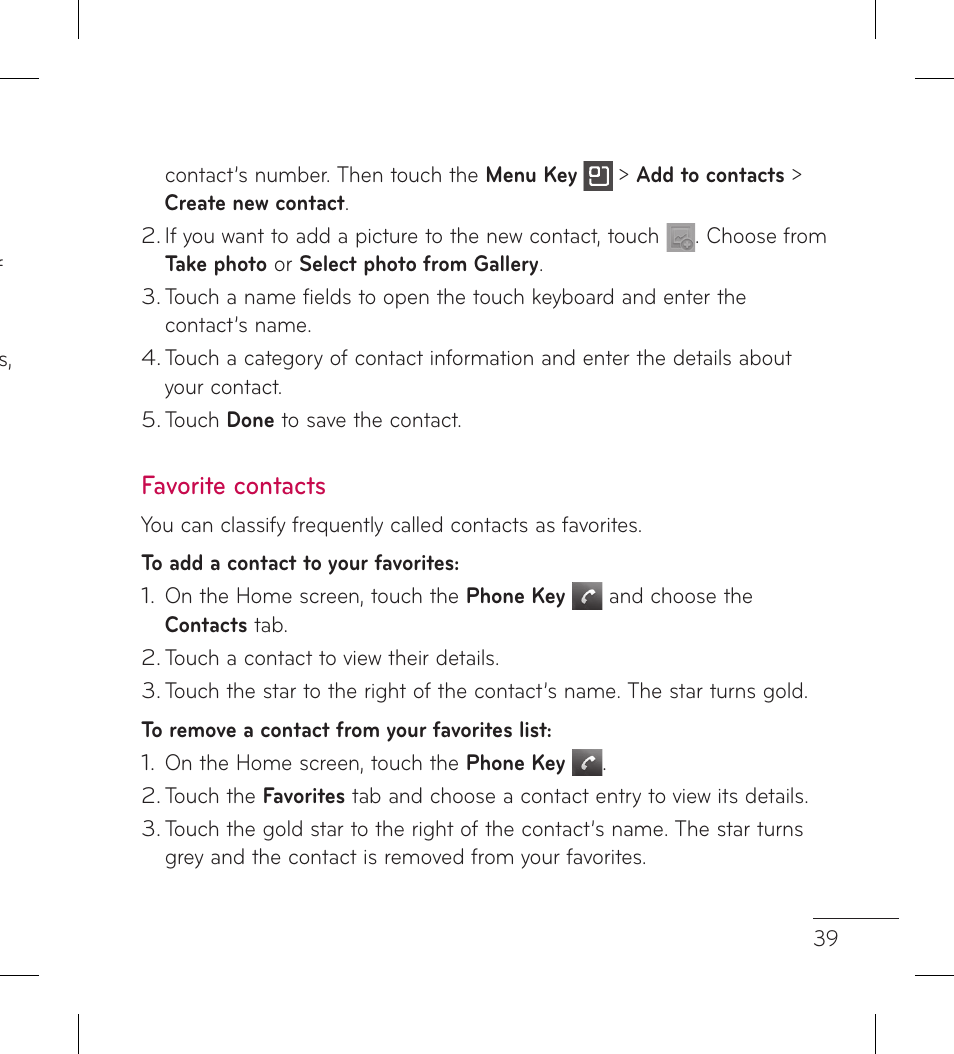 Favorite contacts | LG LGL95G User Manual | Page 41 / 202