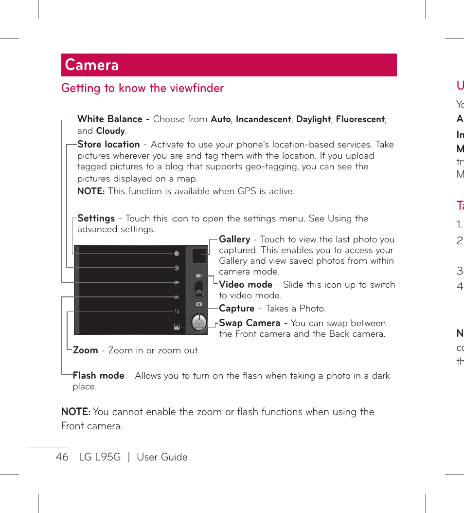 Camera, Getting to know the viewfinder | LG LGL95G User Manual | Page 48 / 202