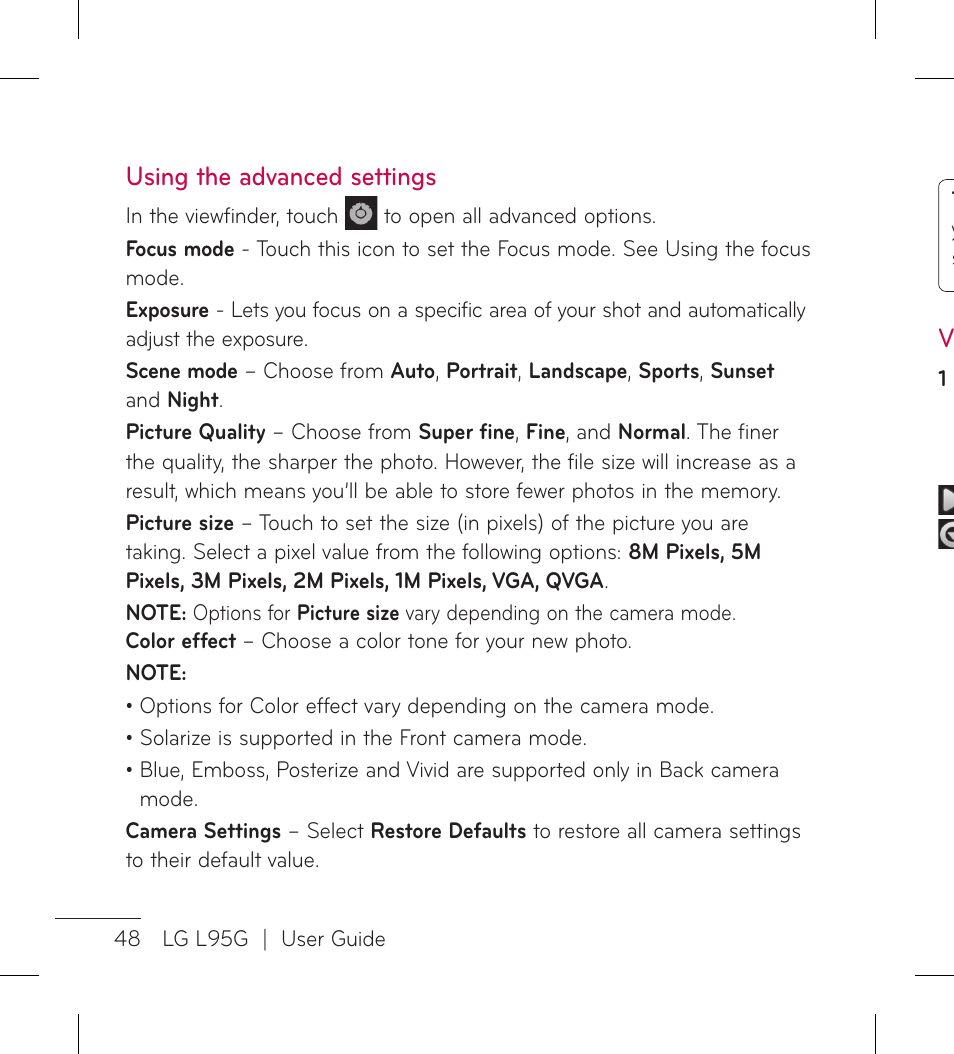 Using the advanced settings | LG LGL95G User Manual | Page 50 / 202