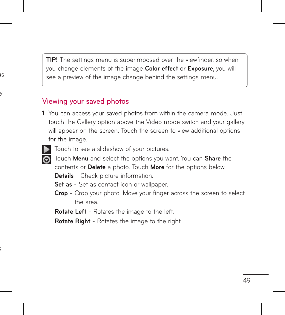 Viewing your saved photos | LG LGL95G User Manual | Page 51 / 202