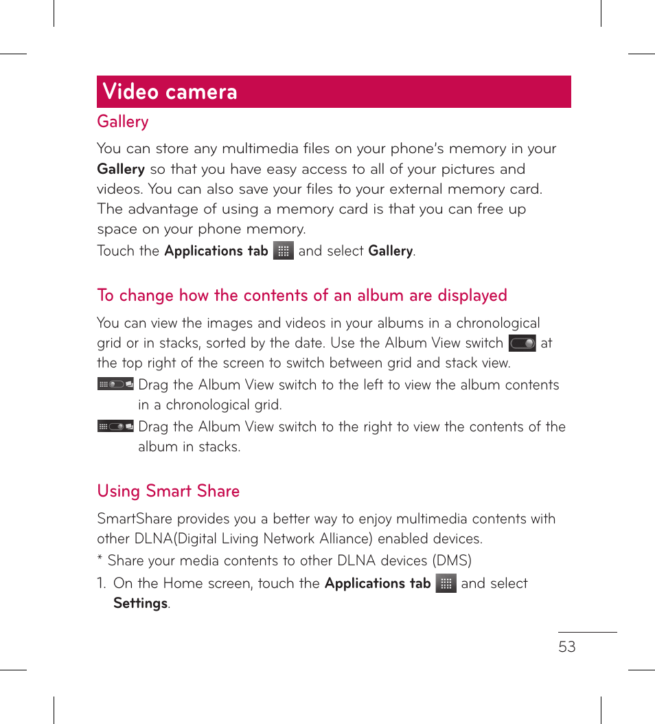 Video camera | LG LGL95G User Manual | Page 55 / 202