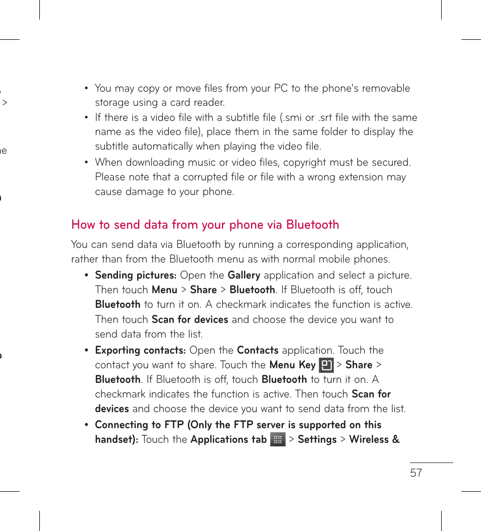 How to send data from your phone via bluetooth | LG LGL95G User Manual | Page 59 / 202